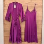 Déshabillé Long en Satin HW10023 aubergine – Image 2