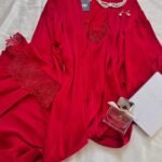 Déshabillé Long en Satin HW10023 rouge