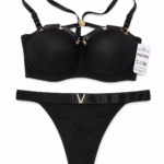 Ensemble Lingerie Luxe Satin Noir Intense – Collection Bijou "V"